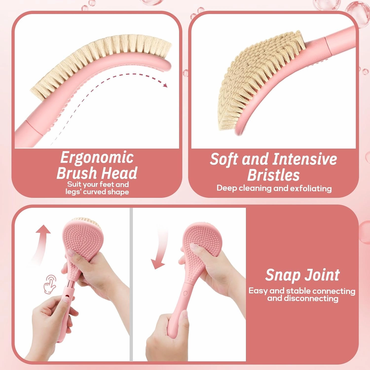 New Foot Brush with Extra-Long Handle, 3-in-1 Foot Scrubber for Wet or Dry Brushing, Adjustable 10.2’’- 27.5’’Foot Scrub Brush for Senior, Pregnant, Disabled, or Injured, Gift-Box Packed(Pink)