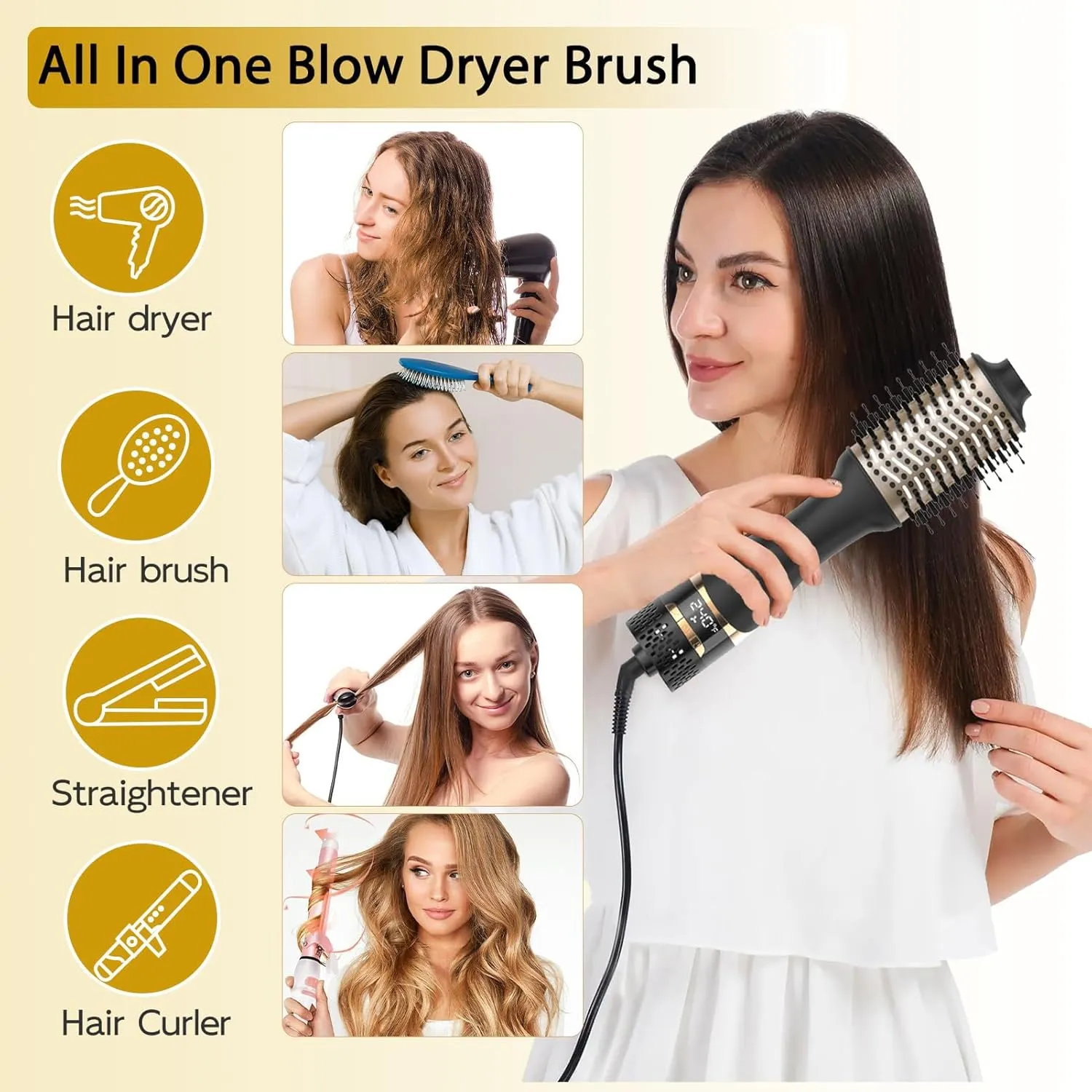 Nicebay Hair Dryer Brush, Hot Tools Blow Dryer Brush for Women, One Step Blowout Brush with Display Screen, Oval Ceramic Barrel, Negative Ion
