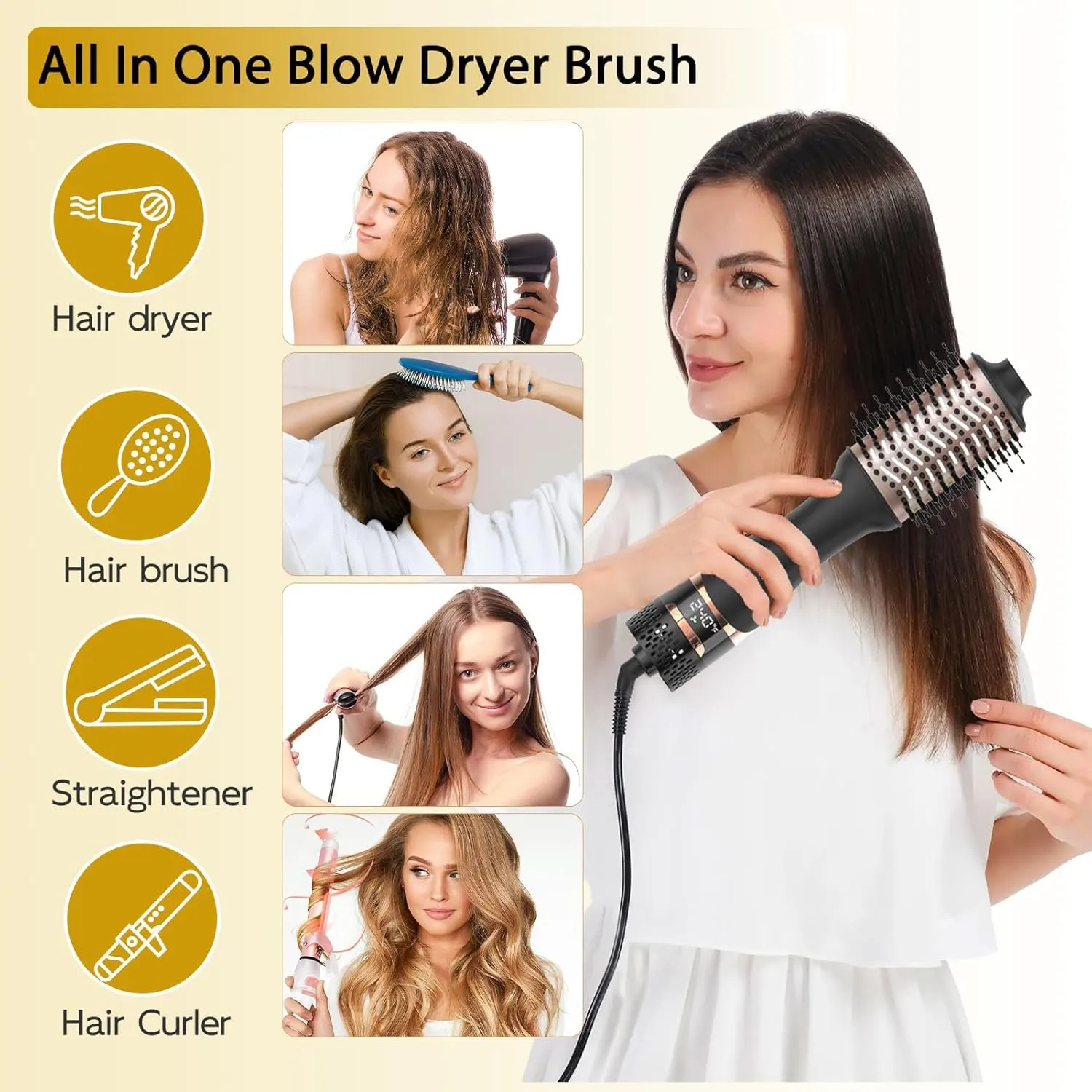Nicebay Hair Dryer Brush, Hot Tools Blow Dryer Brush for Women, One Step Blowout Brush with Display Screen, Oval Ceramic Barrel, Negative Ion