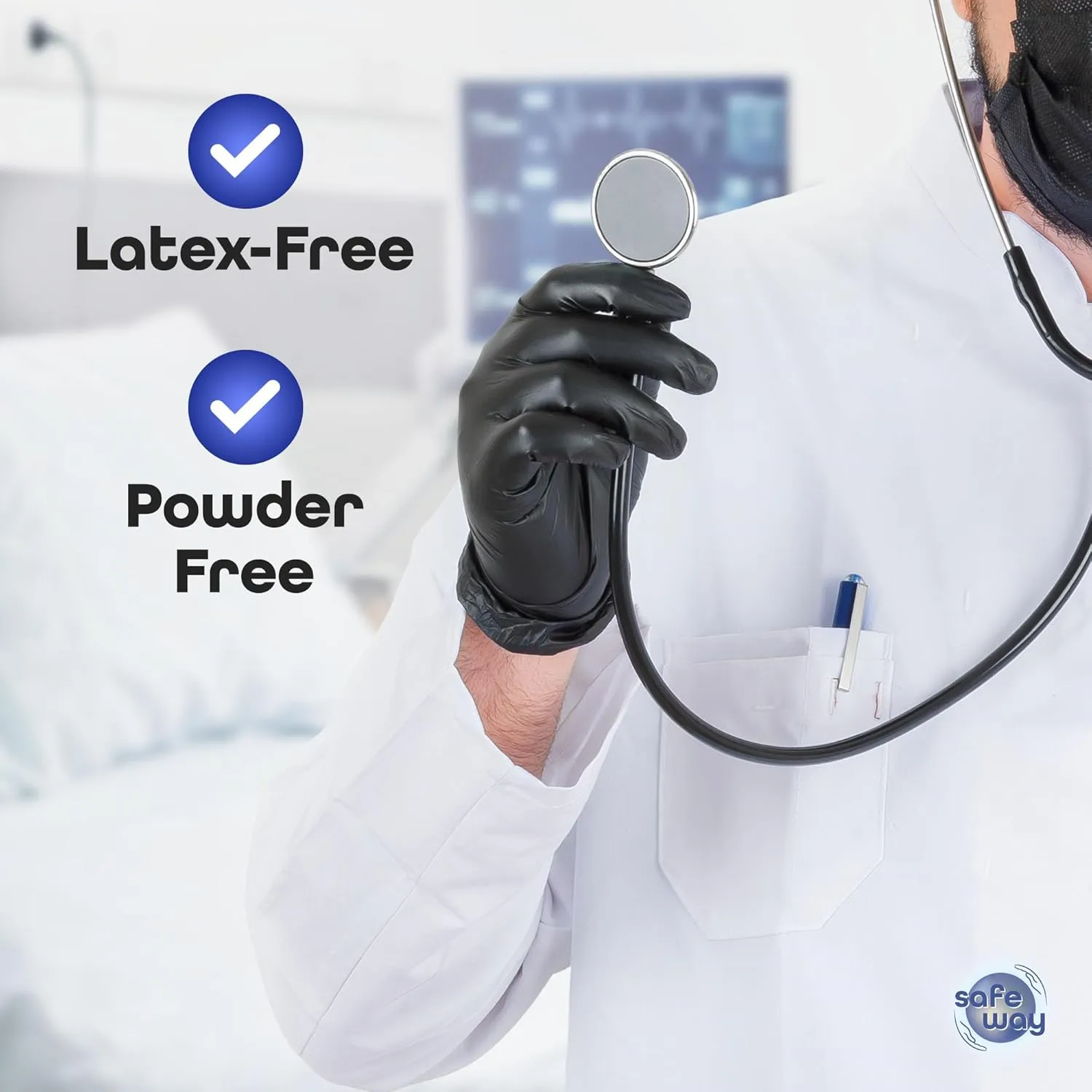 Nitrile-Vinyl Blended Disposable Gloves, Powder-Free & Non-Latex Gloves, 2000, Protective Gloves for Medical Exams, Cooking & Household Cleaning, 4 Mil Thick Non-Sterile Secure Grip Black, Large