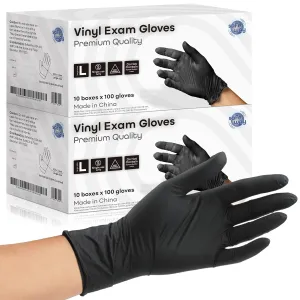Nitrile-Vinyl Blended Disposable Gloves, Powder-Free & Non-Latex Gloves, 2000, Protective Gloves for Medical Exams, Cooking & Household Cleaning, 4 Mil Thick Non-Sterile Secure Grip Black, Large