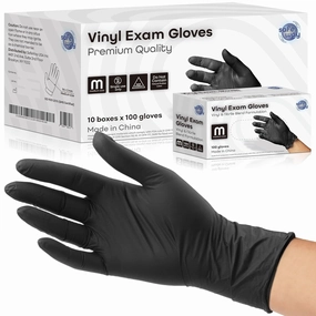 Nitrile-Vinyl Blended Disposable Gloves, Powder-Free & Non-Latex Gloves, 1000, Protective Gloves for Medical Exams, Cooking & Household Cleaning, 4 Mil Thick Non-Sterile Secure Grip Black, Medium