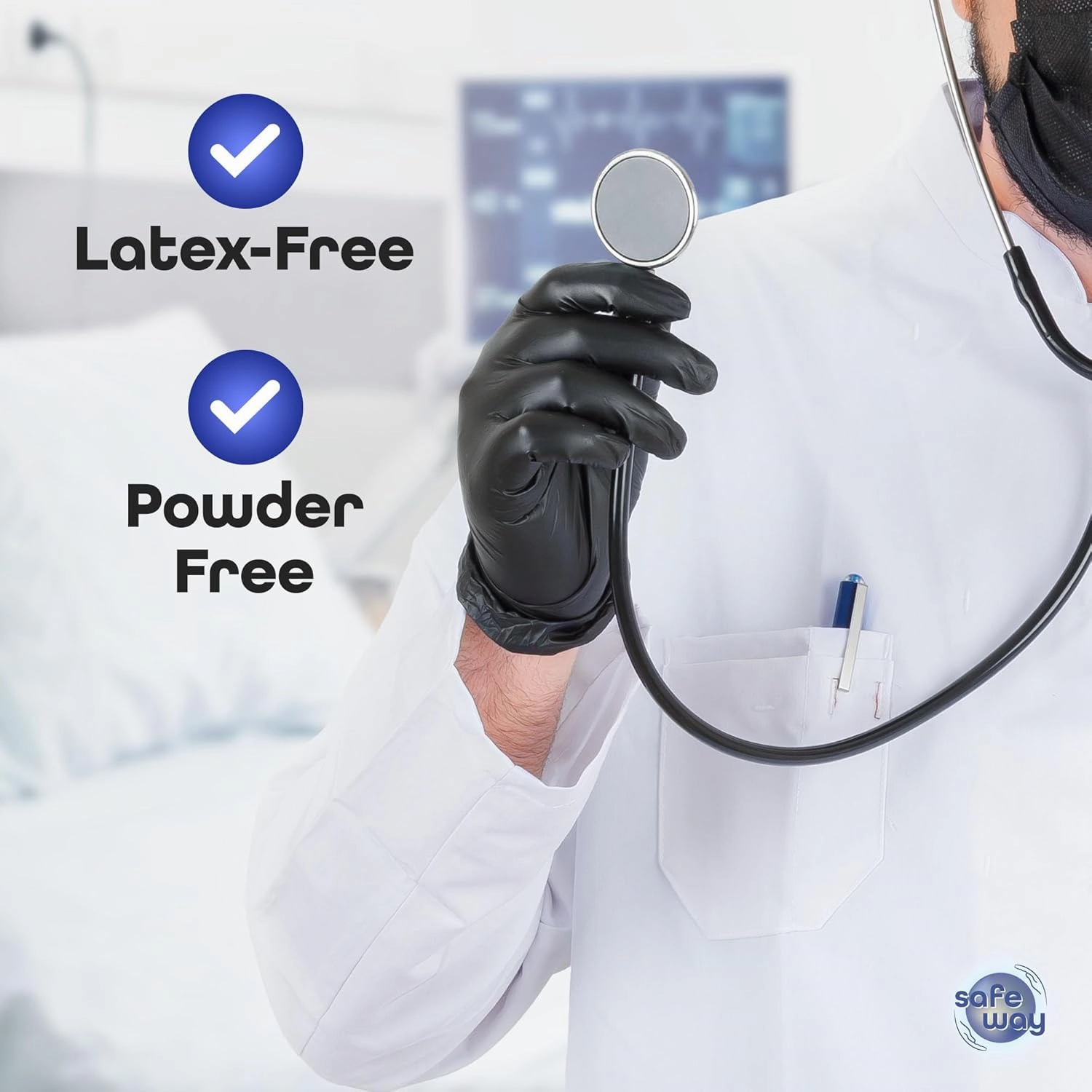 Nitrile-Vinyl Blended Disposable Gloves, Powder-Free & Non-Latex Gloves, 1000, Protective Gloves for Medical Exams, Cooking & Household Cleaning, 4 Mil Thick Non-Sterile Secure Grip Black, Medium