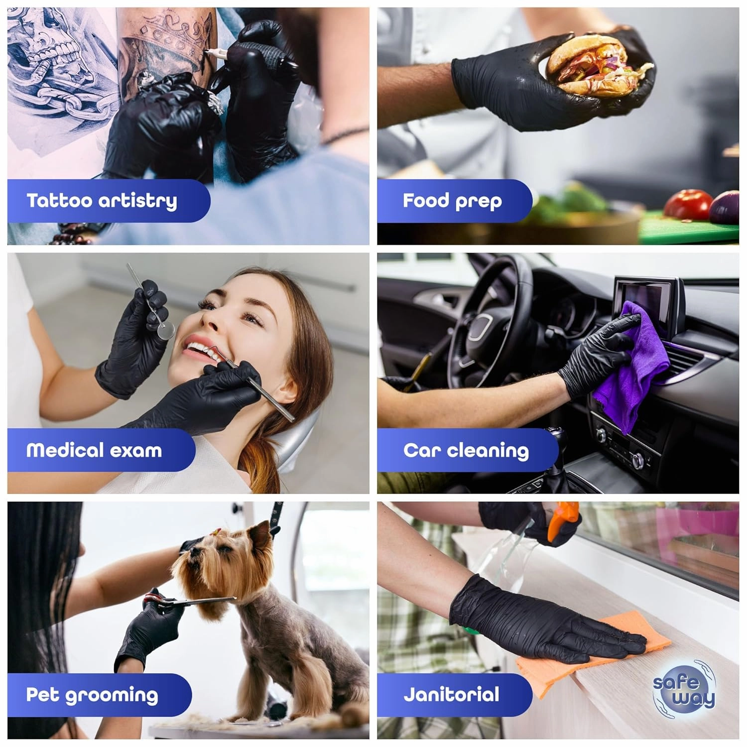 Nitrile-Vinyl Blended Disposable Gloves, Powder-Free & Non-Latex Gloves, 1000, Protective Gloves for Medical Exams, Cooking & Household Cleaning, 4 Mil Thick Non-Sterile Secure Grip Black, Medium