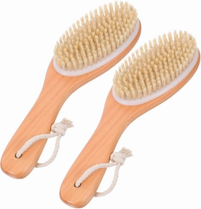 NOLITOY 2pcs Back Scrub Brush with Comfortable Wooden Handle Gentle Exfoliating Shower Brush for Men and Women Head for Efficient Body Cleansing Versatile Bathing and Dry Brushing