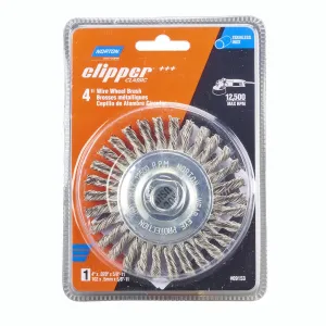 Norton Wire Brush, Clipper 4" Wire Wheel for Angle Grinder, Stainless Steel Wire Brush for Cleaning, Knotted Wire Metal Brush, Pack of 1
