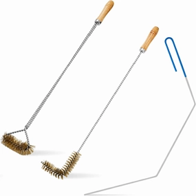 Nuenen 3 Pieces Fryer Cleaning Tools Including L Shaped Fryer Cleaning Brush, Deep Cleanout Rod and Long Handle Basket Brush, Good to 750f for Restaurant Accessories