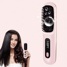 Numoya Go Brush Pro,Cordless Hair Straightening Brush-199 Million Negative Ions, 20S Fast Heat Up,3 Temperature Settings,4000mAh USB-C Rechargeable,Compact & Travel-Friendly with LED Display,Pink
