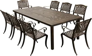 Oakland Living 1057-1855(8)-BZ Modern Outdoor Mesh Lattice Aluminum 95-in Bronze Large Rectangular Patio Eight Arm Chairs Dining Set