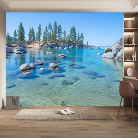 Ocean Scenery Large murals Wallpaper, Alpine Rocks Wall 3D Poster,Wall Mural Space for Bedroom couches Home Decor Tv Background Decorative-Not Self-Adhesive,99"W x66"H