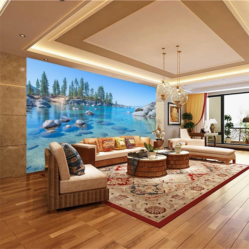 Ocean Scenery Large murals Wallpaper, Alpine Rocks Wall 3D Poster,Wall Mural Space for Bedroom couches Home Decor Tv Background Decorative-Not Self-Adhesive,99"W x66"H