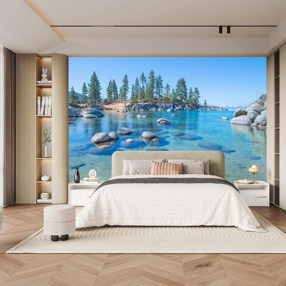 Ocean Scenery Large murals Wallpaper, Alpine Rocks Wall 3D Poster,Wall Mural Space for Bedroom couches Home Decor Tv Background Decorative-Not Self-Adhesive,99"W x66"H