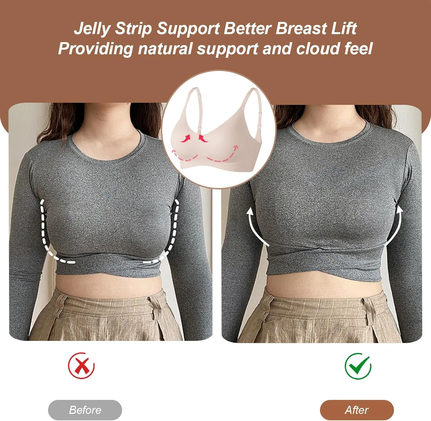 OEAK Womens Wireless Bras Comfortable Push Up Bra No Underwire Bra Full Support Lift Bralette Everyday Seamless Tshirt Bras