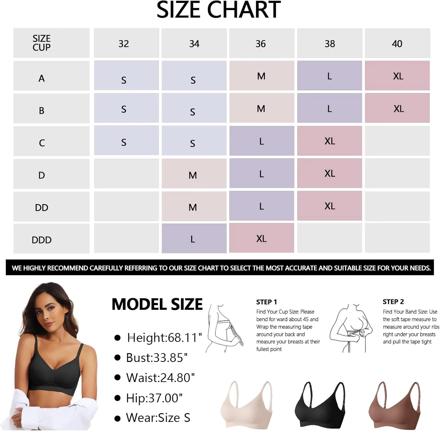 OEAK Womens Wireless Bras Comfortable Push Up Bra No Underwire Bra Full Support Lift Bralette Everyday Seamless Tshirt Bras