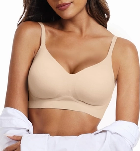 OEAK Womens Push Up Everyday Bras Comfortable Wireless Bralettes V Neck Seamless Bra Smooth Brassiere Wire Free Basic Bras
