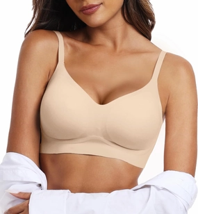 OEAK Womens Push Up Everyday Bras Comfortable Wireless Bralettes V Neck Seamless Bra Smooth Brassiere Wire Free Basic Bras