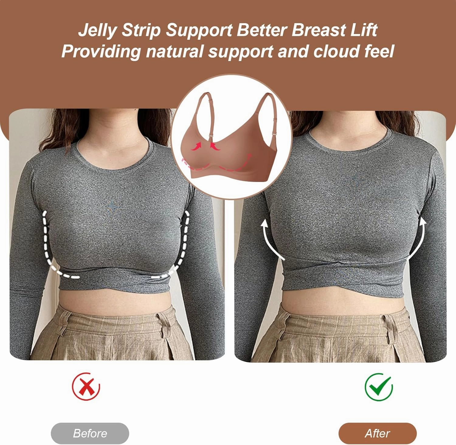 OEAK Womens Wireless Bras Comfortable Push Up Bra No Underwire Bra Full Support Lift Bralette Everyday Seamless Tshirt Bras