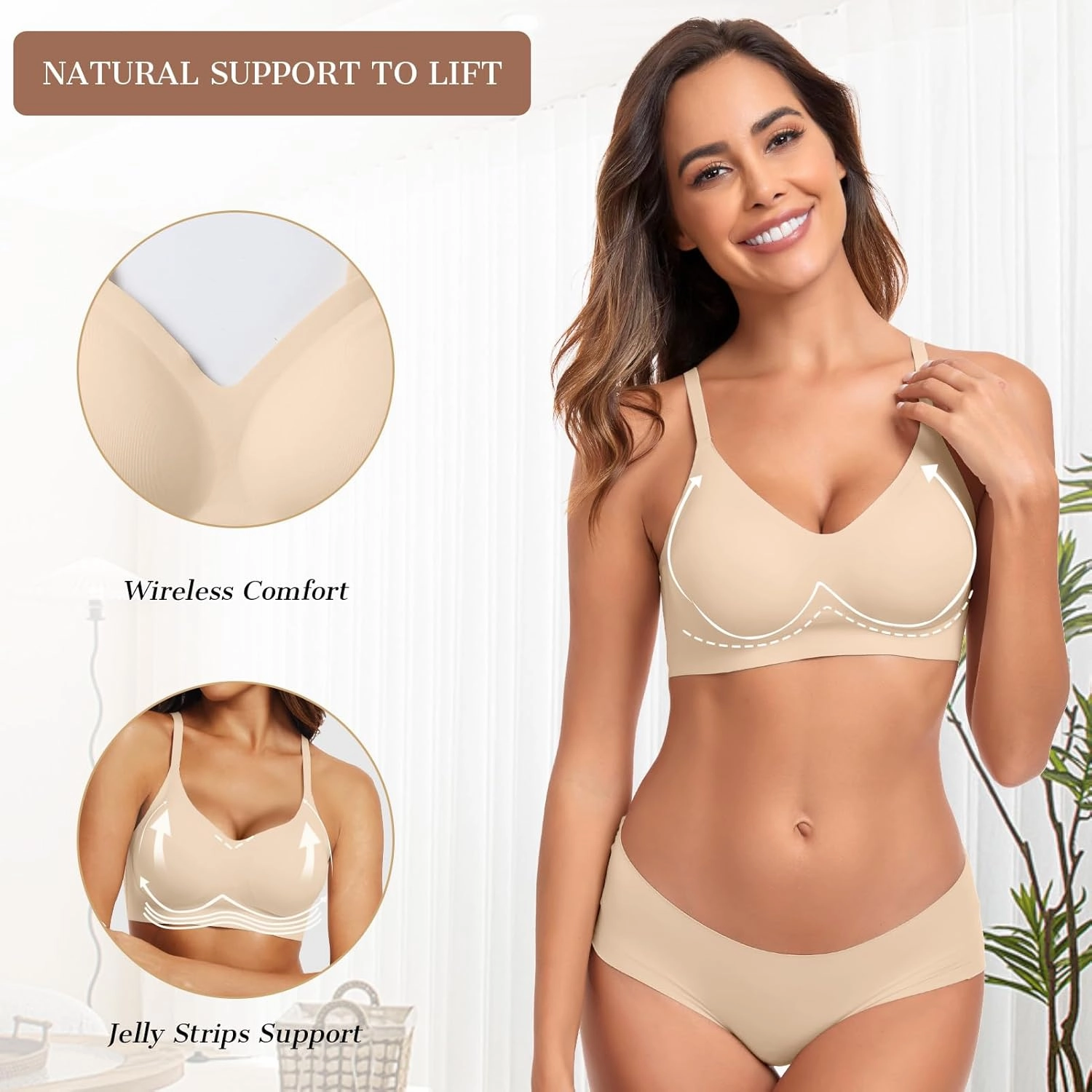 OEAK Womens Wireless Bras Comfortable Push Up Bra No Underwire Bra Full Support Lift Bralette Everyday Seamless Tshirt Bras