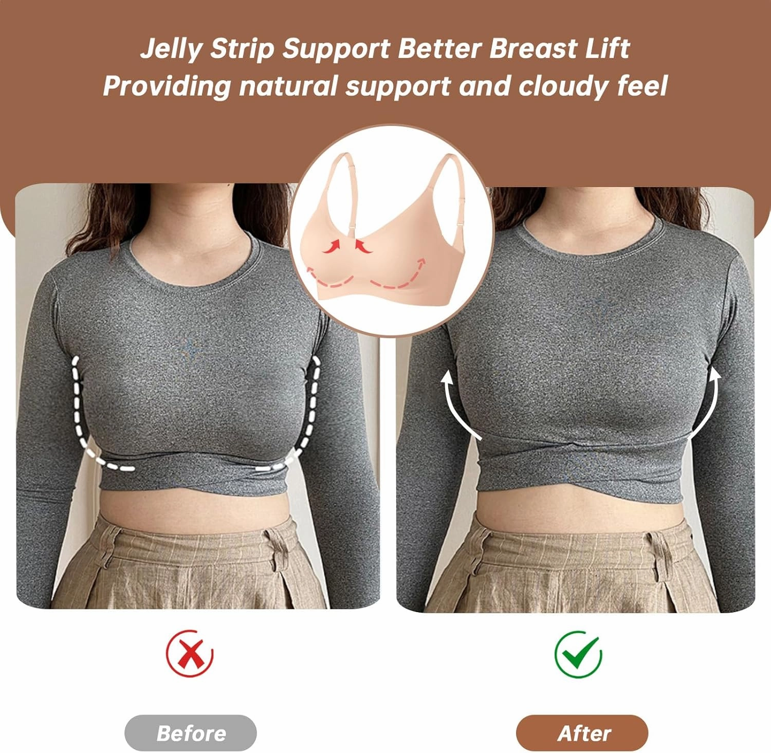 OEAK Womens Wireless Bras Comfortable Push Up Bra No Underwire Bra Full Support Lift Bralette Everyday Seamless Tshirt Bras