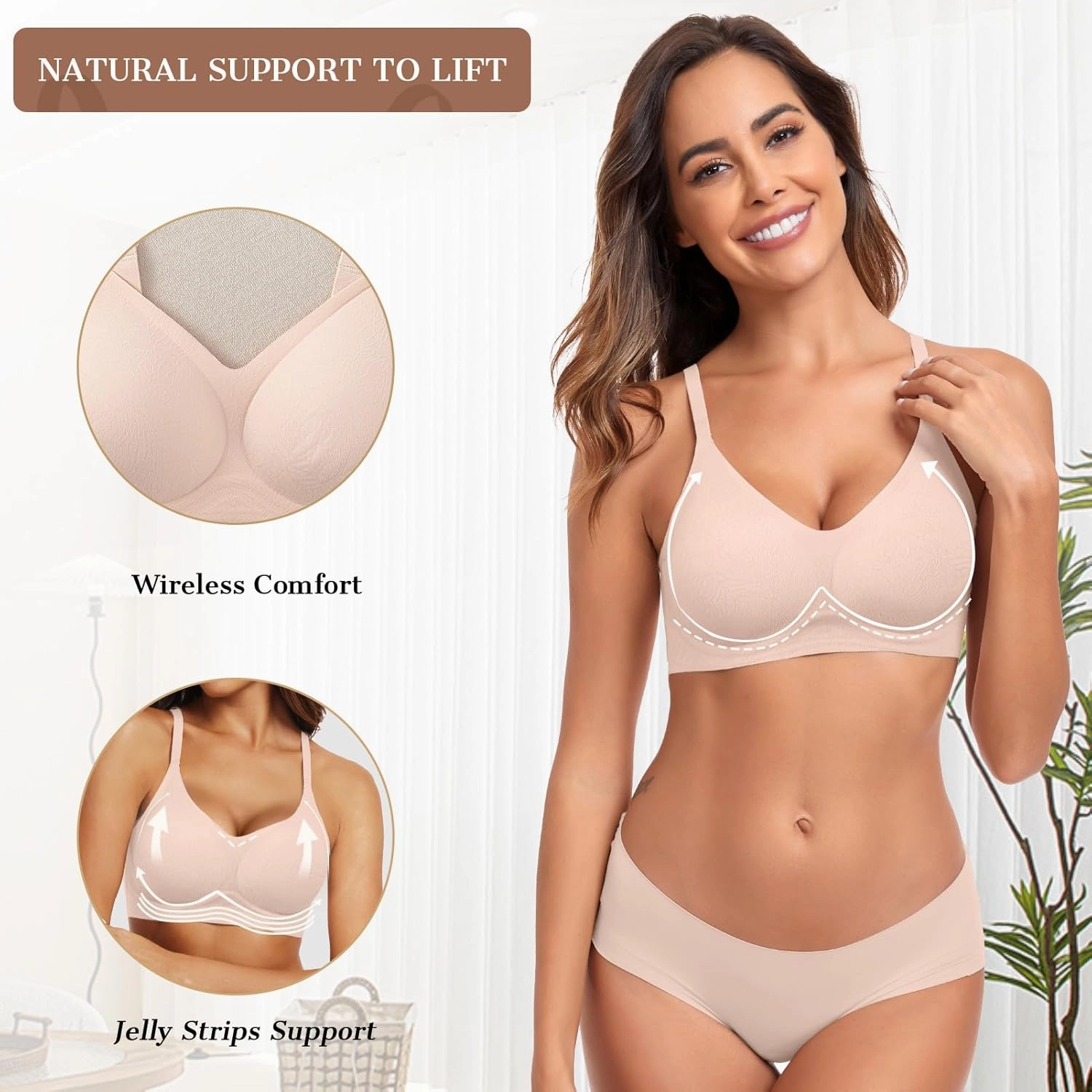 OEAK Womens Wireless Bras Comfortable Push Up Bra No Underwire Bra Full Support Lift Bralette Everyday Seamless Tshirt Bras