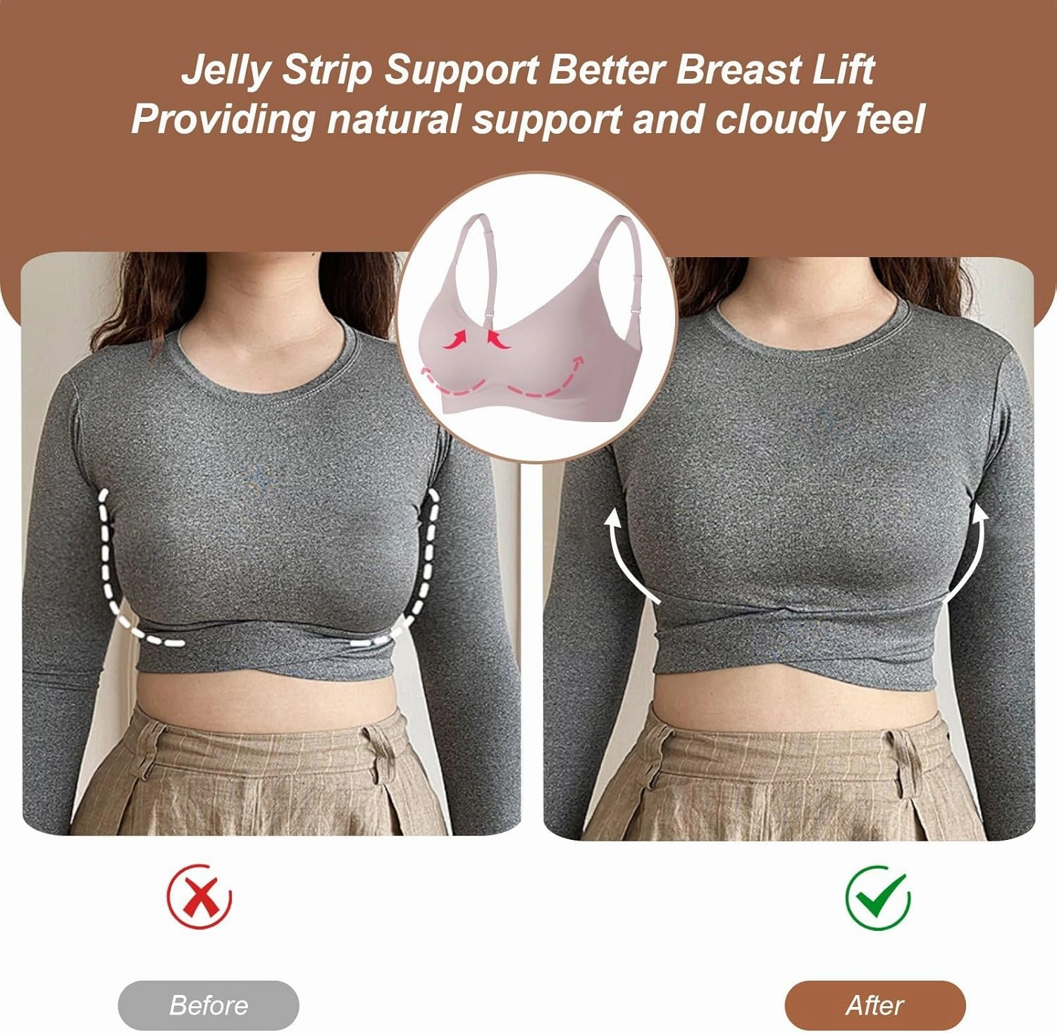 OEAK Womens Wireless Bras Comfortable Push Up Bra No Underwire Bra Full Support Lift Bralette Everyday Seamless Tshirt Bras