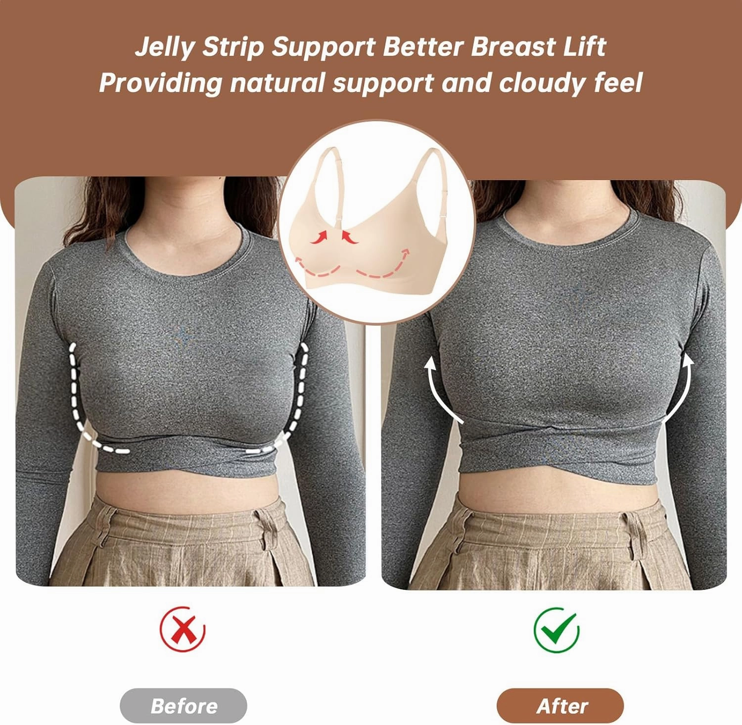 OEAK Womens Wireless Bras Comfortable Push Up Bra No Underwire Bra Full Support Lift Bralette Everyday Seamless Tshirt Bras