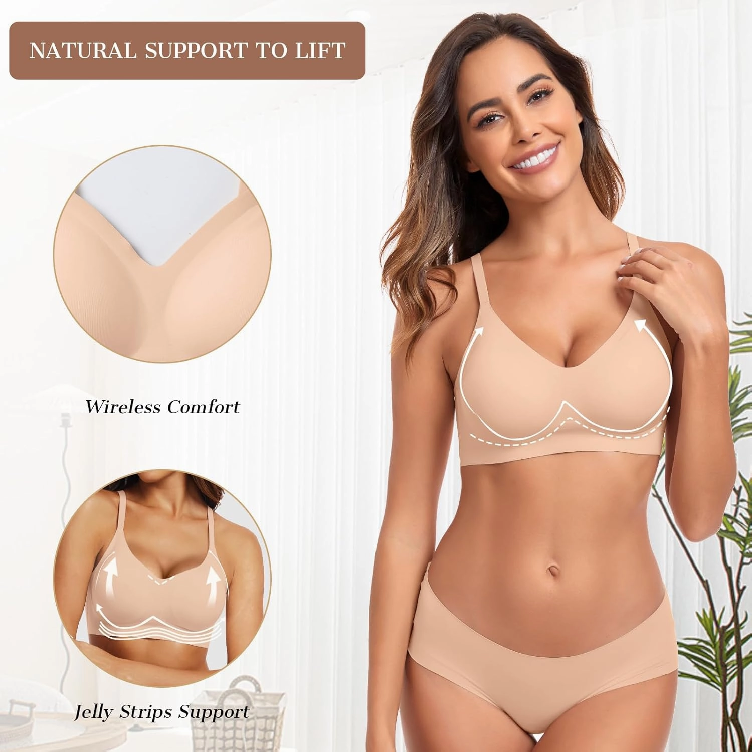 OEAK Womens Wireless Bras Comfortable Push Up Bra No Underwire Bra Full Support Lift Bralette Everyday Seamless Tshirt Bras
