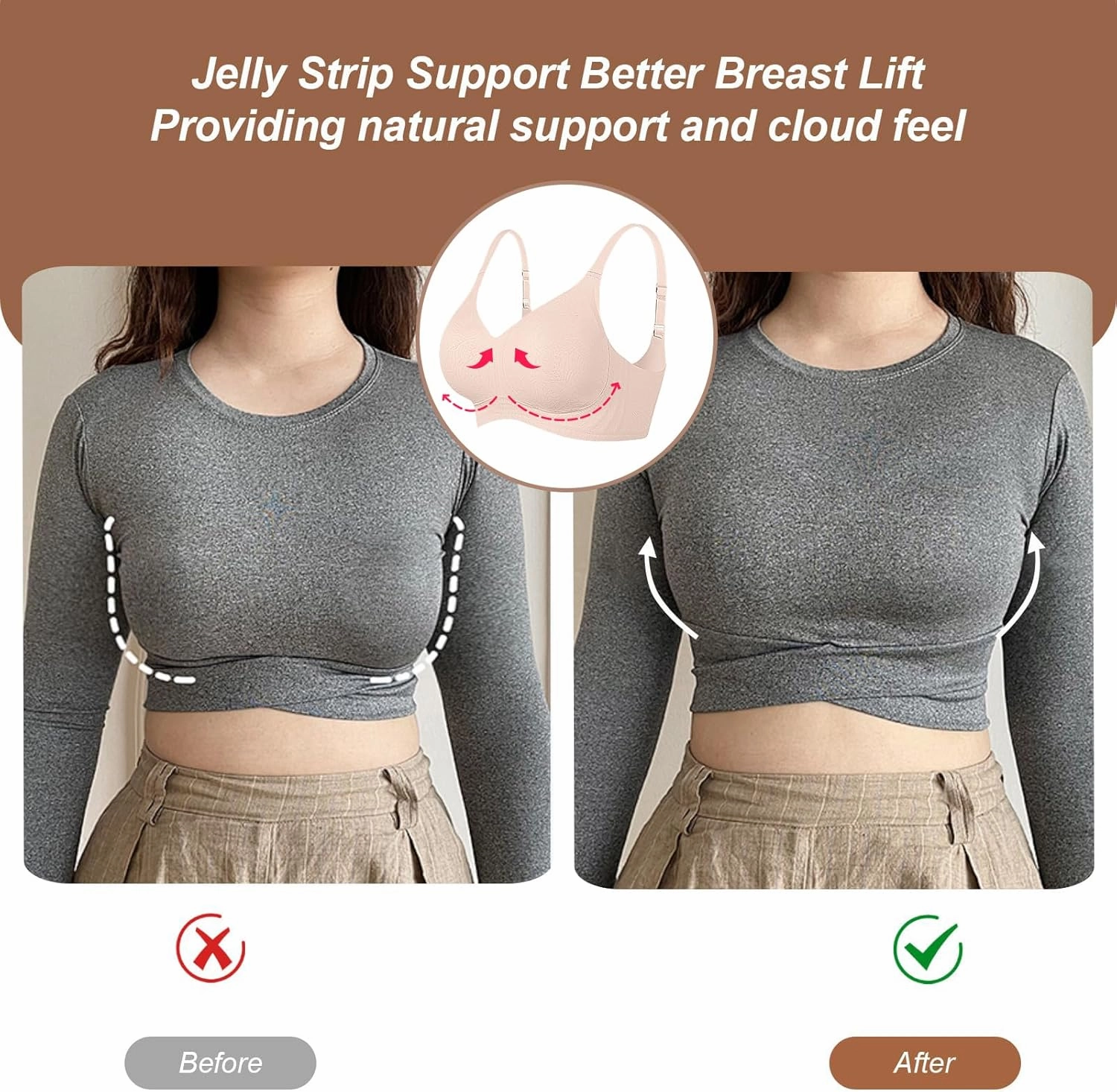 OEAK Womens Wireless Bras Comfortable Push Up Bra No Underwire Bra Full Support Lift Bralette Everyday Seamless Tshirt Bras