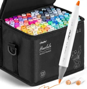 Ohuhu Alcohol Markers Brush Tip -Double Tipped Art Marker Set for Artist Adults Coloring Illustration - 120 Colors- Brush & Chisel Dual Tips- Honolulu of Ohuhu Markers- Refillable Alcohol-based Ink