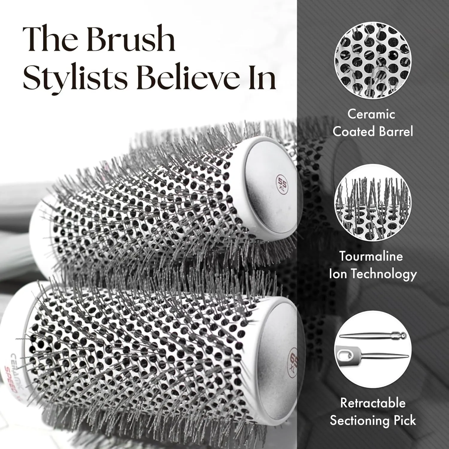 Olivia Garden Ceramic   Ion Speed XL Round Thermal Hair Brush - Not Electrical - Professional Blowout Brush for Normal to Thick Hair - Fast-Drying Roller