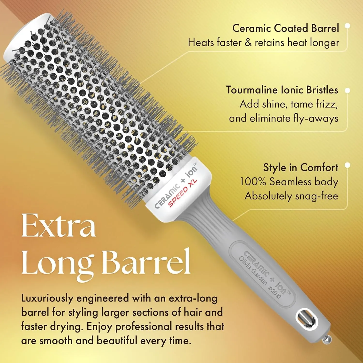 Olivia Garden Ceramic   Ion Speed XL Round Thermal Hair Brush - Not Electrical - Professional Blowout Brush for Normal to Thick Hair - Fast-Drying Roller