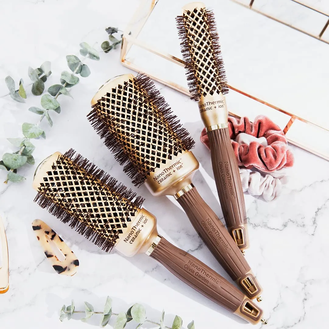 Olivia Garden NanoThermic Ceramic   Ion Round Thermal Hair Brush - Not Electrical - Professional Blowout Brush for Normal to Thick Hair