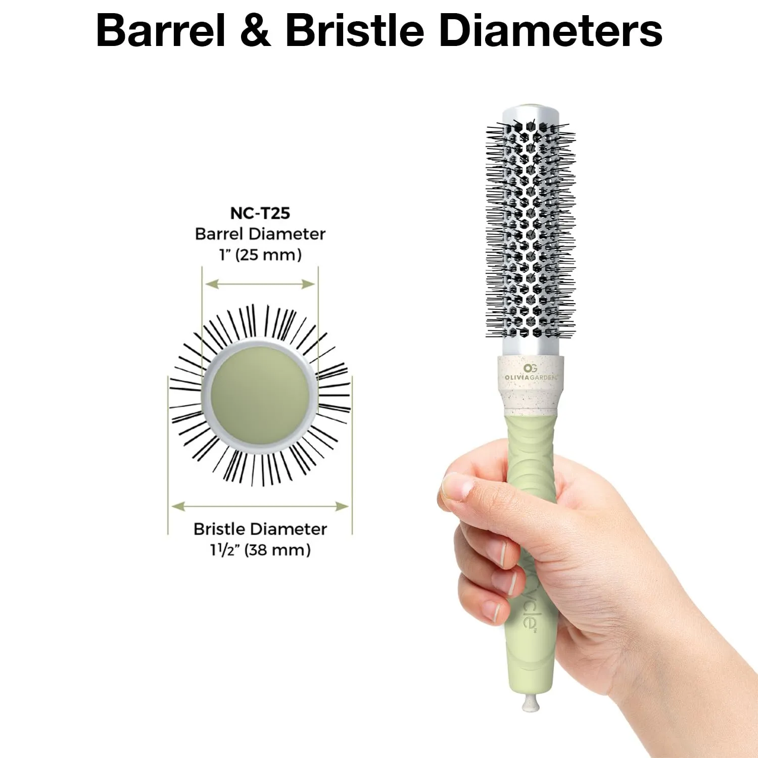 Olivia Garden NewCycle Round Thermal Hair Brush (not electrical) with ceramic barrel, ionic technology and made from 100% recycled material (except bristles)
