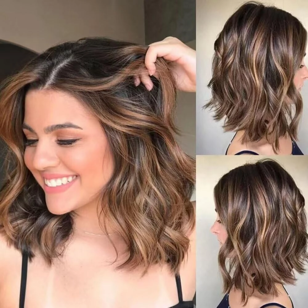 Ombre Brown with Honey Blonde Highlights Short Bob Body Wave HD Transparent 13X4 Lace Frontal Glueless Brazilian Human Hair Wigs Pre Plucked for Women with Invisible Bleached Knots 150 Density