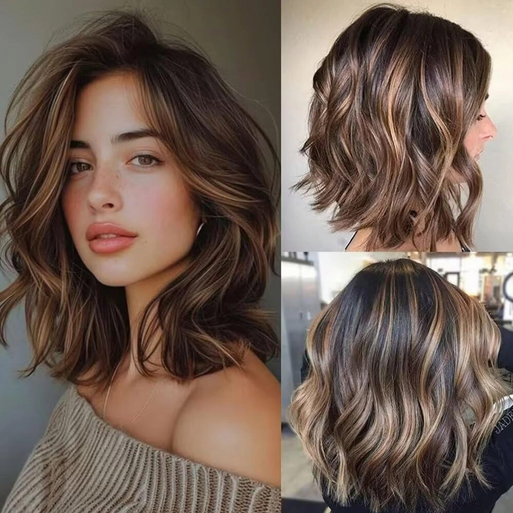 Ombre Brown with Honey Blonde Highlights Short Bob Body Wave HD Transparent 13X4 Lace Frontal Glueless Brazilian Human Hair Wigs Pre Plucked for Women with Invisible Bleached Knots 150 Density