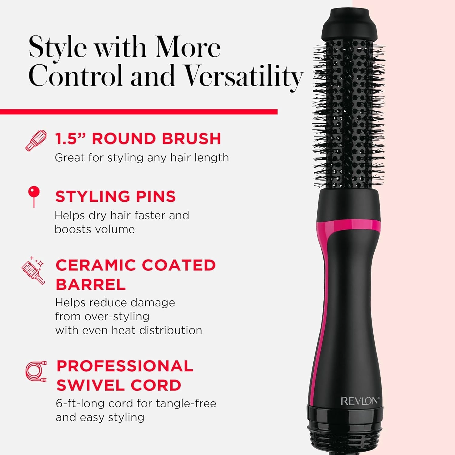 One-Step Hair Dryer and Styler - Root Booster round Brush for Styling, Dryer Brush for Fast and Easy Salon-Quality Blowout, More Shine and Less Frizz (1-1/2 In)