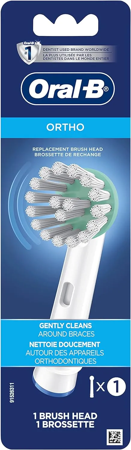 Oral-B Electric Toothbrush Replacement Head, Ortho, 1 Count (Pack of 1), White, for Braces, Compatible with Oral-B Vitality, Precision Clean, TriZone, Braun Electric Toothbrush