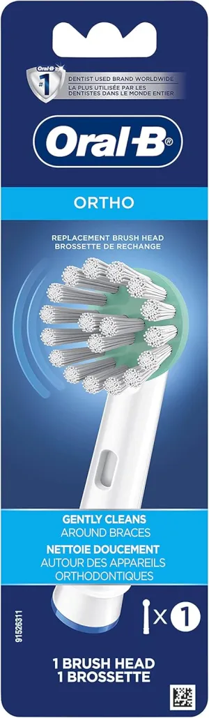 Oral-B Electric Toothbrush Replacement Head, Ortho, 1 Count (Pack of 1), White, for Braces, Compatible with Oral-B Vitality, Precision Clean, TriZone, Braun Electric Toothbrush