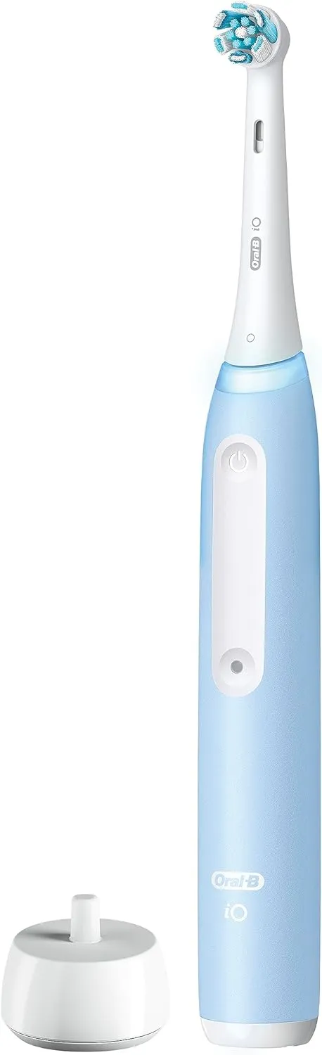 Oral-B iO Deep Clean Rechargeable Electric Powered Toothbrush, Icy Blue with iO Series 3 Limited, 2 Brush Heads and Travel Case - Pressure Sensor to Protect Gums - 3 Cleaning Settings - 2 Minute Timer