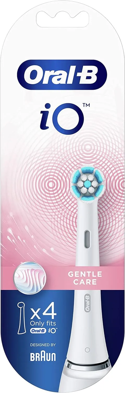 Oral-B iO Gentle Care Electric Toothbrush Head, Twisted & Angled Bristles for Deeper Plaque Removal, Pack of 4 Toothbrush Heads, Suitable for Mailbox, White