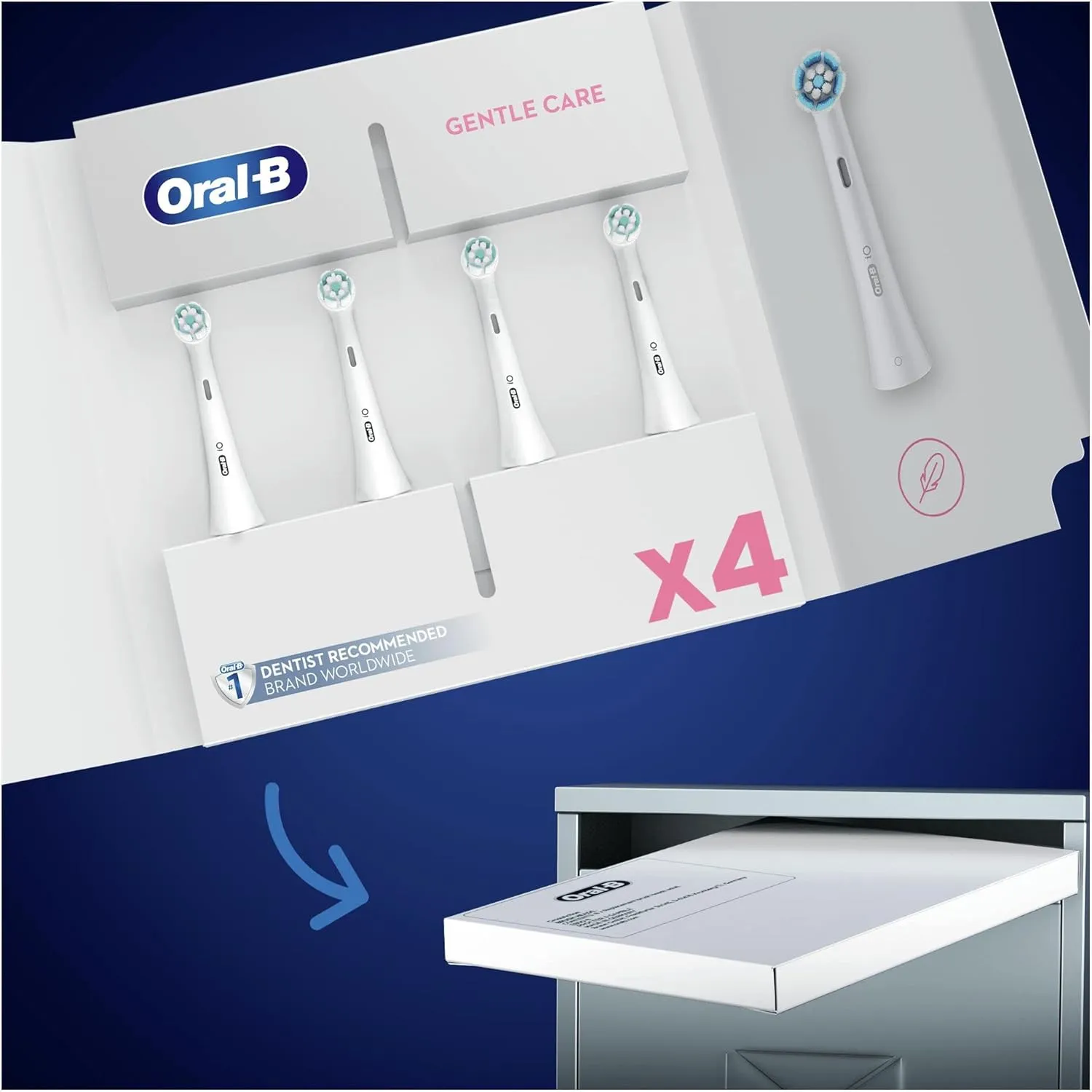 Oral-B iO Gentle Care Electric Toothbrush Head, Twisted & Angled Bristles for Deeper Plaque Removal, Pack of 4 Toothbrush Heads, Suitable for Mailbox, White