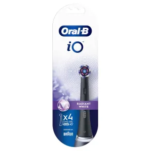 Oral-B iO Radiant White Electric Toothbrush Head, Angled Bristles Deeper Plaque Removal, with Polishing Petals for Teeth Whitening, Pack of 4 Toothbrush Heads, Black