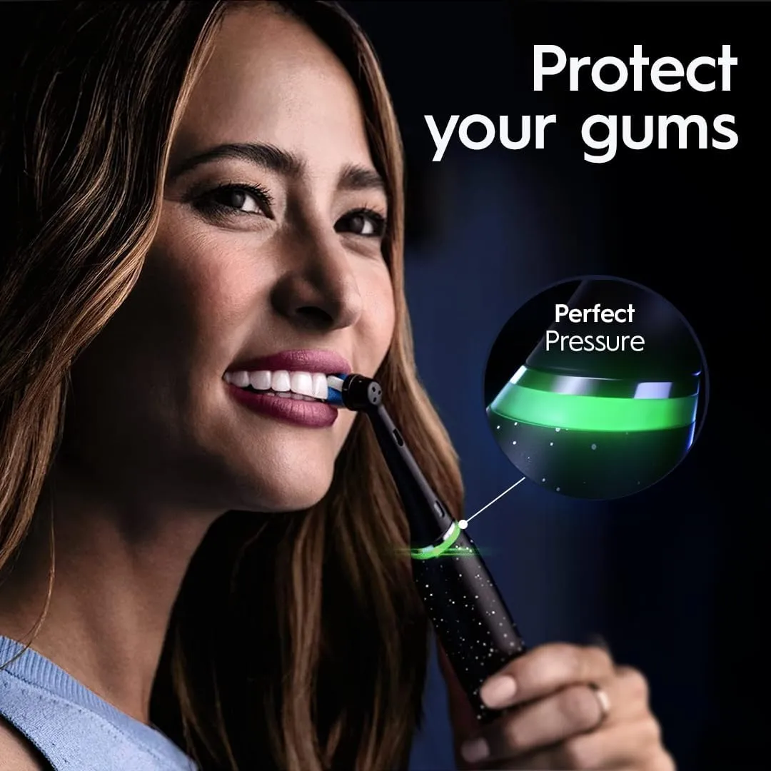 Oral-B iO Series 10 Rechargeable Electric Toothbrush with Visible Pressure Sensor to Protect Gums, 2 Min Timer, 7 Cleaning Settings, 4 Replacement Toothbrush Heads, and Charging Travel Case, Black