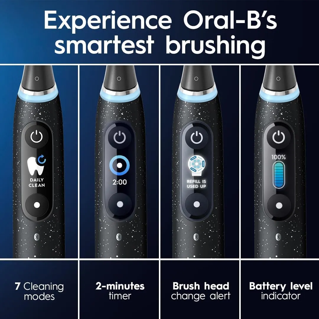 Oral-B iO Series 10 Rechargeable Electric Toothbrush with Visible Pressure Sensor to Protect Gums, 2 Min Timer, 7 Cleaning Settings, 4 Replacement Toothbrush Heads, and Charging Travel Case, White