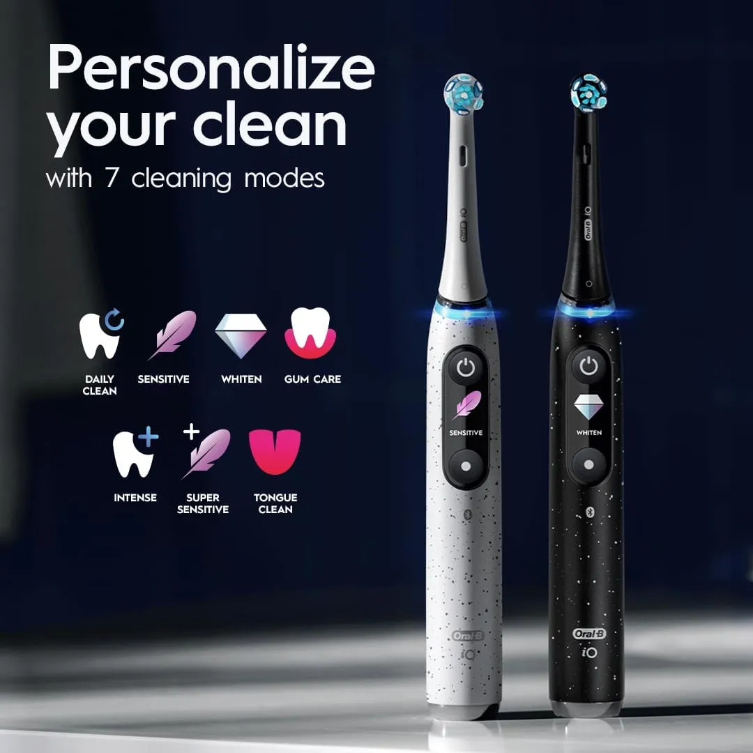Oral-B iO Series 10 Rechargeable Electric Toothbrush with Visible Pressure Sensor to Protect Gums, 2 Min Timer, 7 Cleaning Settings, 4 Replacement Toothbrush Heads, and Charging Travel Case, White