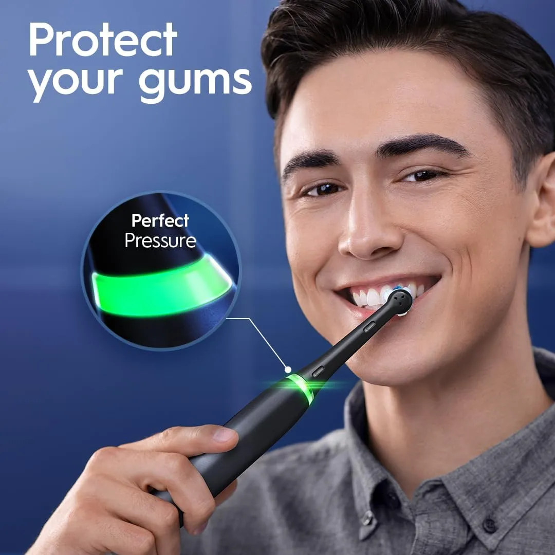 Oral-B iO Series 6 Rechargeable Electric Toothbrush with Visible Pressure Sensor to Protect Gums, 2 Minute Timer, 5 Cleaning Settings, 1 Replacement Toothbrush Head, and Travel Case, Black