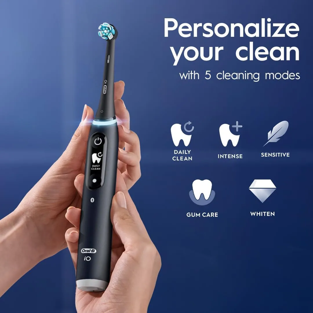 Oral-B iO Series 6 Rechargeable Electric Toothbrush with Visible Pressure Sensor to Protect Gums, 2 Minute Timer, 5 Cleaning Settings, 1 Replacement Toothbrush Head, and Travel Case, Black