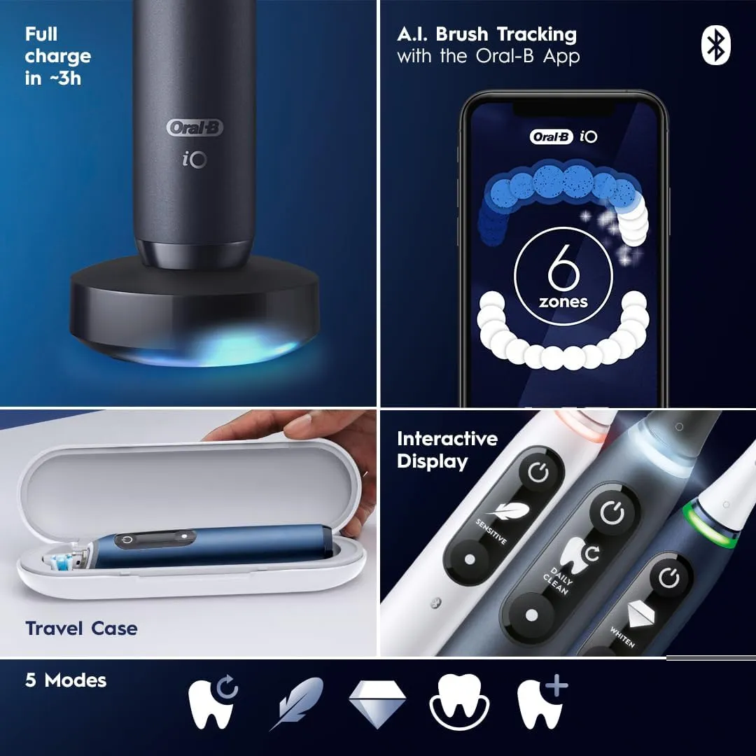 Oral-B iO Series 7 Electric Toothbrush with 2 Replacement Brush Heads, Black Onyx
