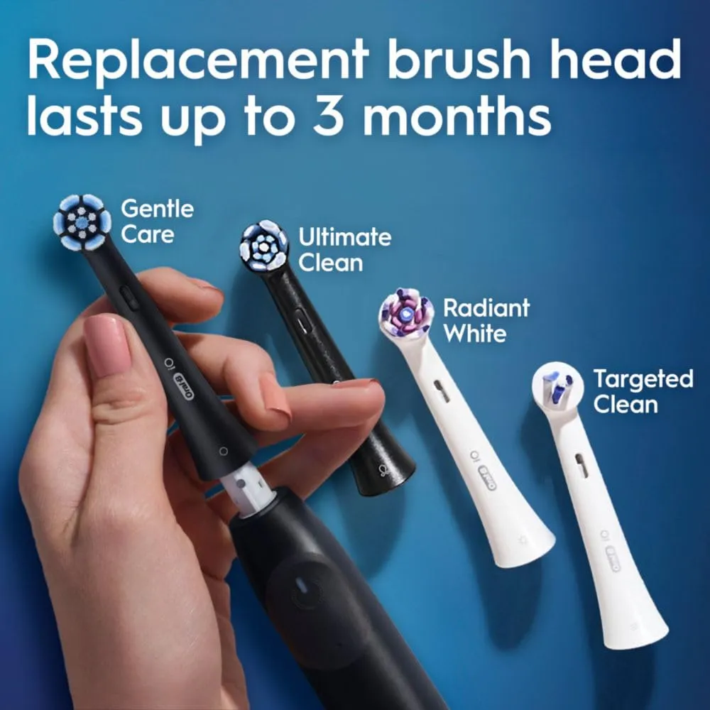 Oral-B iO Simple Clean Rechargeable Electric Powered Toothbrush, Night Black with 1 Gentle Care Brush Head and 1 Black Travel Case - Automatic Pressure Sensor to Protect Gums - 3 Modes - 2 Min Timer