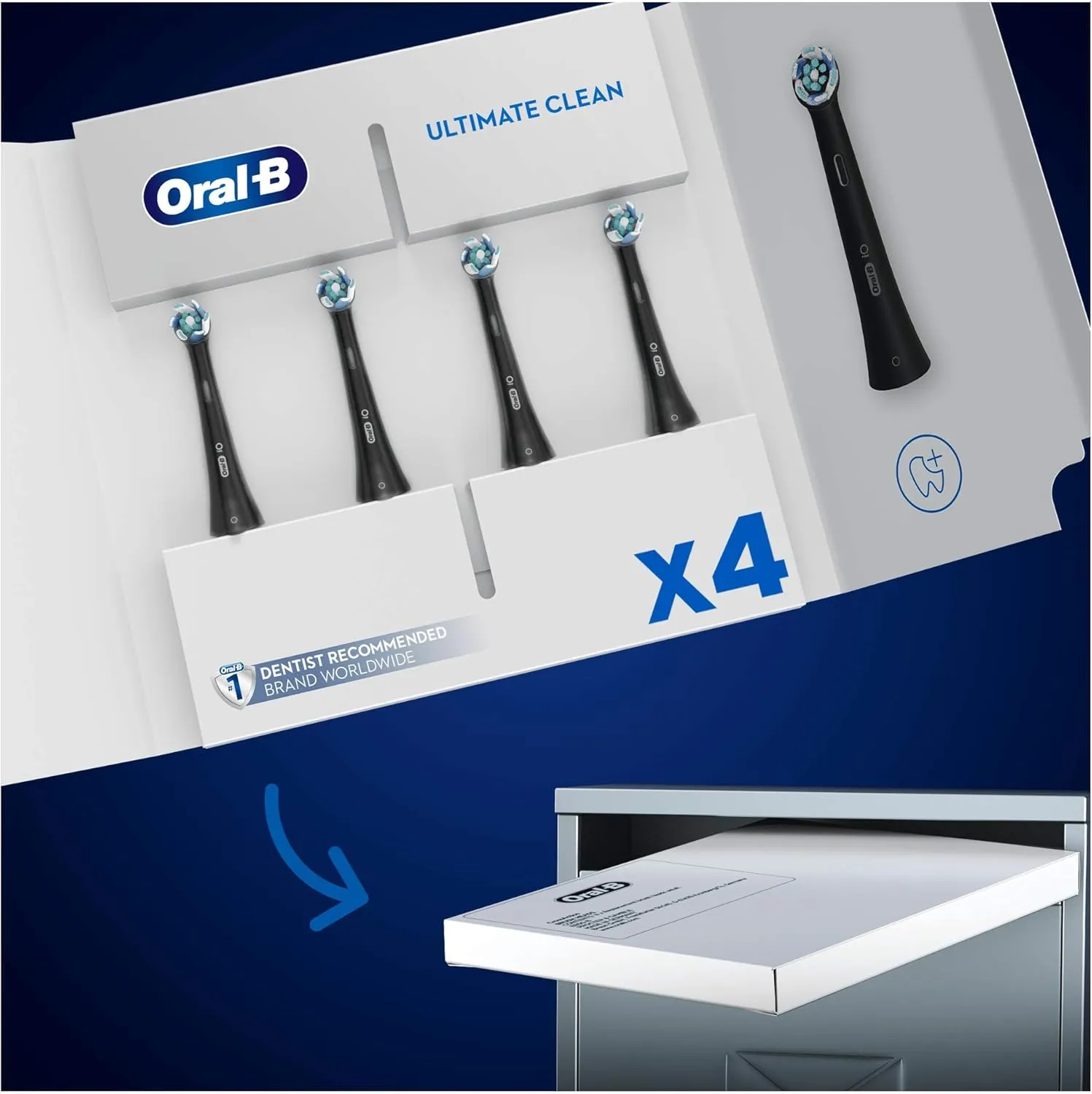 Oral-B iO Ultimate Clean Electric Toothbrush Head, Twisted & Angled Bristles for Deeper Plaque Removal, Pack of 4, Suitable for Mailbox, Black